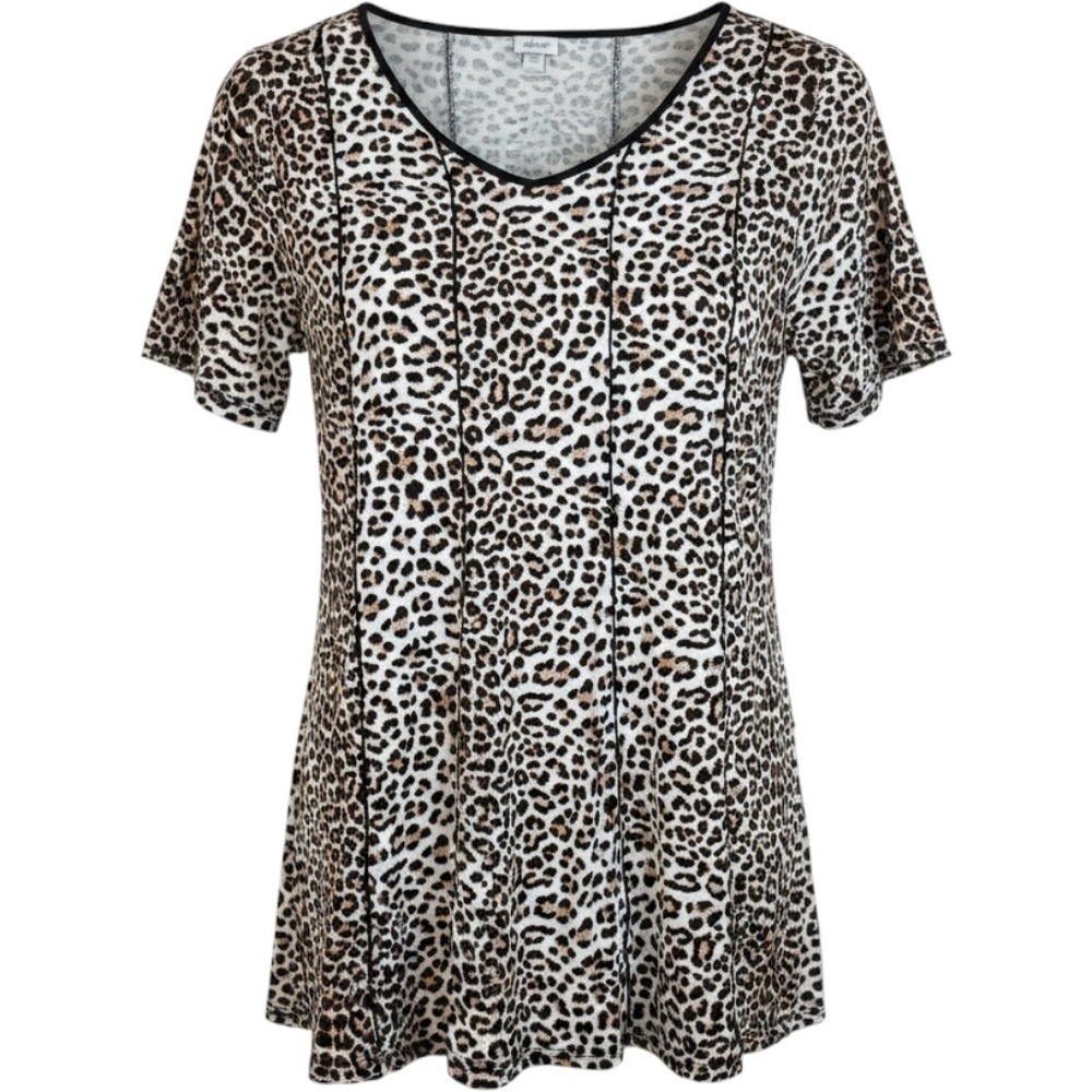 Avenue Womens Plus Size 26/28 Leopard Print V-Neck Tunic Top Short Sleeve Piping